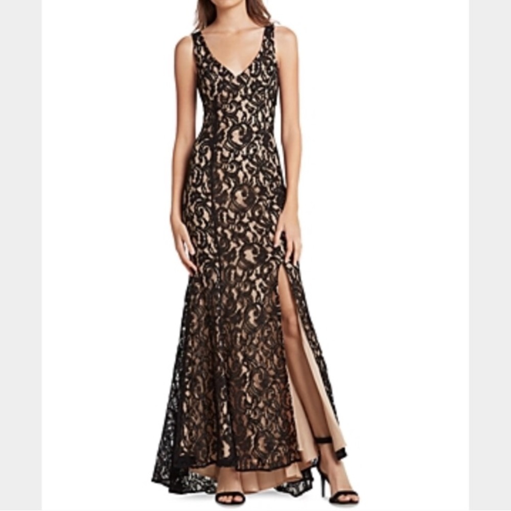 BCBGeneration Floral Lace Side Slit Godets Dress